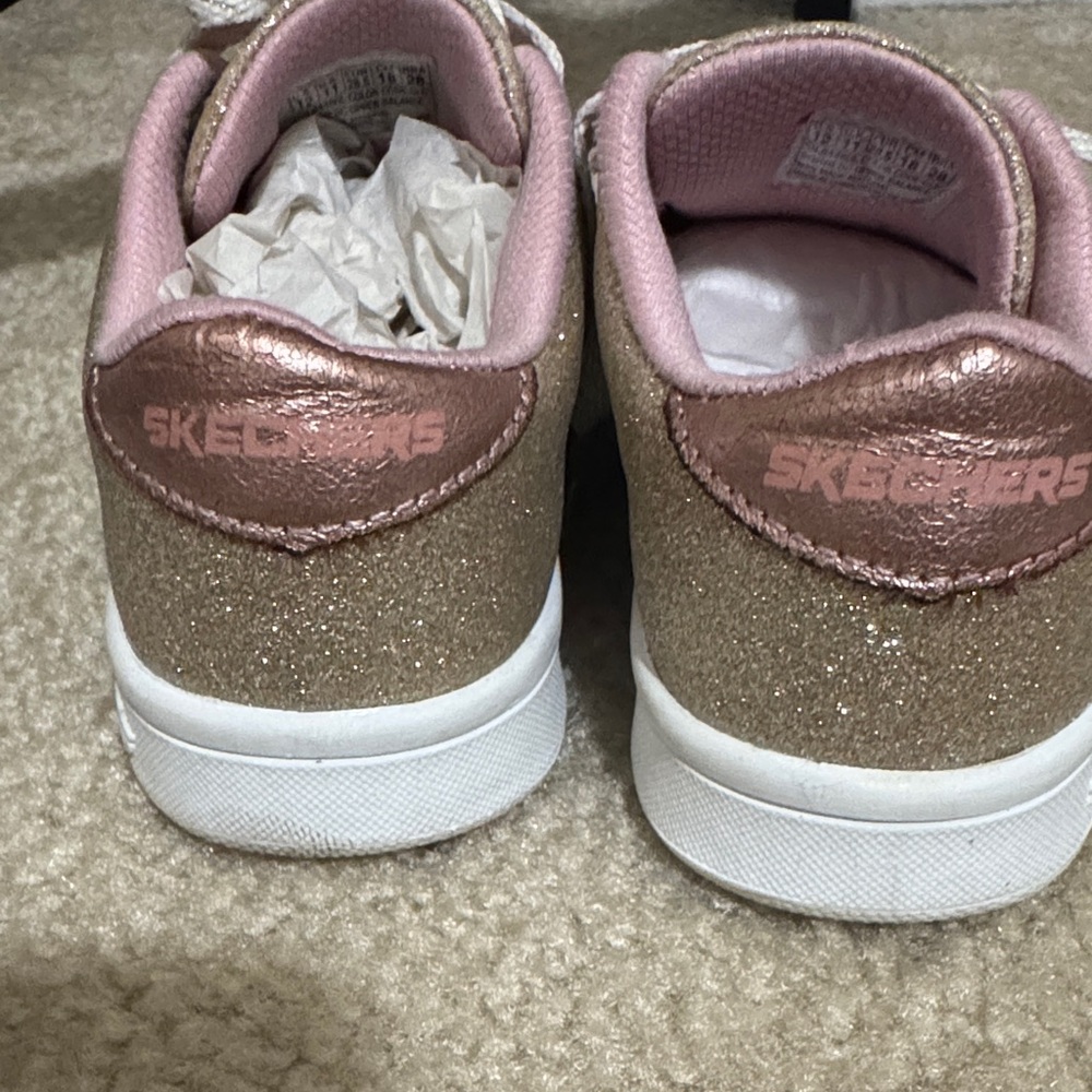 Skechers Girls' Gold Glitter Sneakers with Pink Lining - Picture 3 of 5